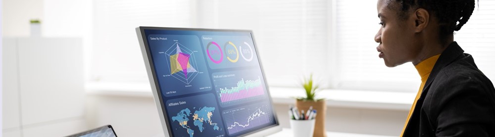 Business analyst woman working on her computer
