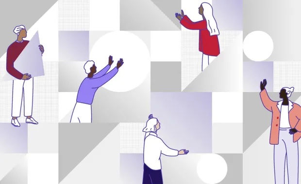 Illustration of people handling shapes