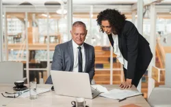 Consultants looking at laptop screen