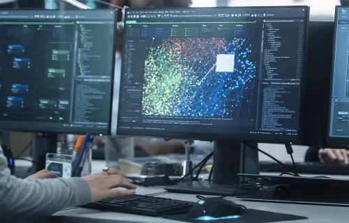 Professional analyzing data