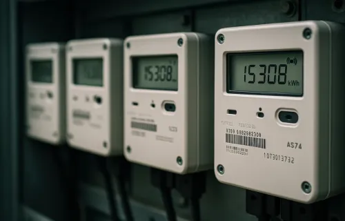 Digital electricity meters installed in a row