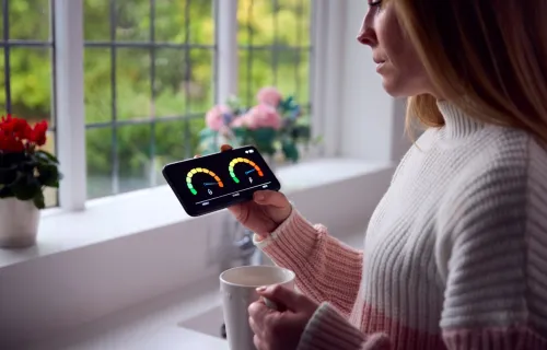 Woman looking at smart meter in phone
