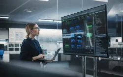 person sitting at desk looking at monitor