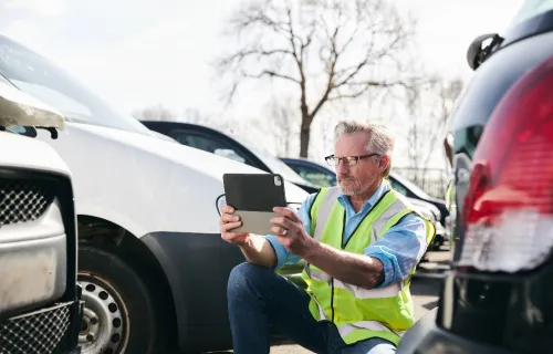 Insurance claims adjuster at accident site