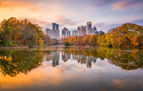 Reflection image of buildings and trees