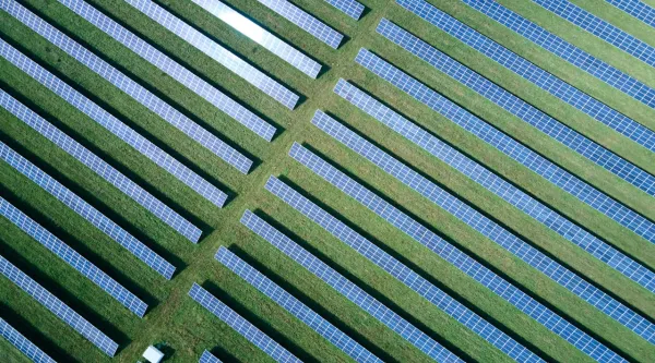 aerial view of a solar farm