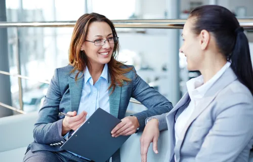 Two female consultants discussing their project